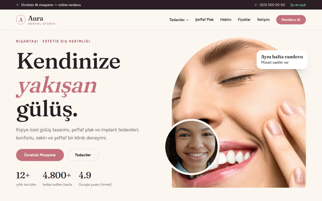 Modern Diş Kliniği Web Sitesi — Aura Dental Studio